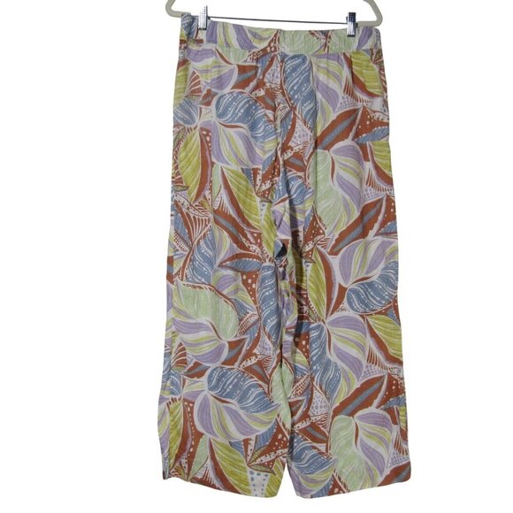 C&C CALIFORNIA XL 100% Linen Tropical Floral Wide Leg Crop Pants Beach Boho - Picture 4 of 9
